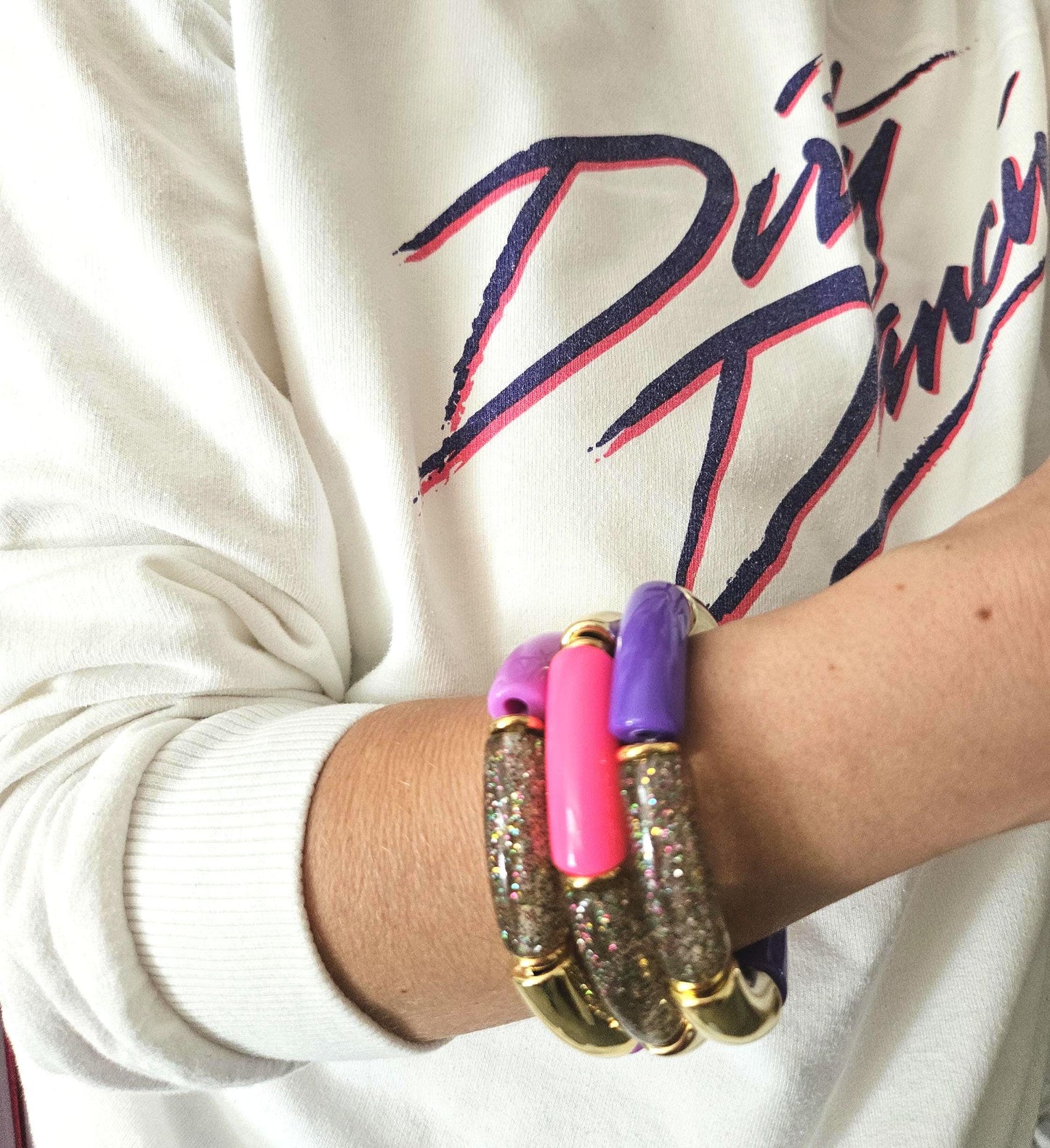 ANNA | Bracelet jonc perles incurvées | Maxi Glow rose et violet
