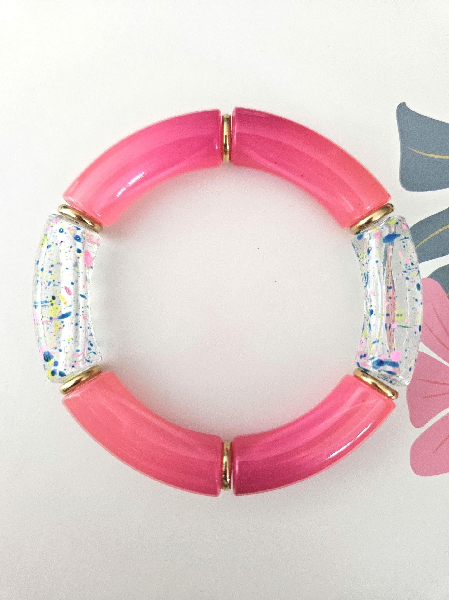 ANNA | Bracelet jonc perles incurvées | Maxi Vert Rose moucheté