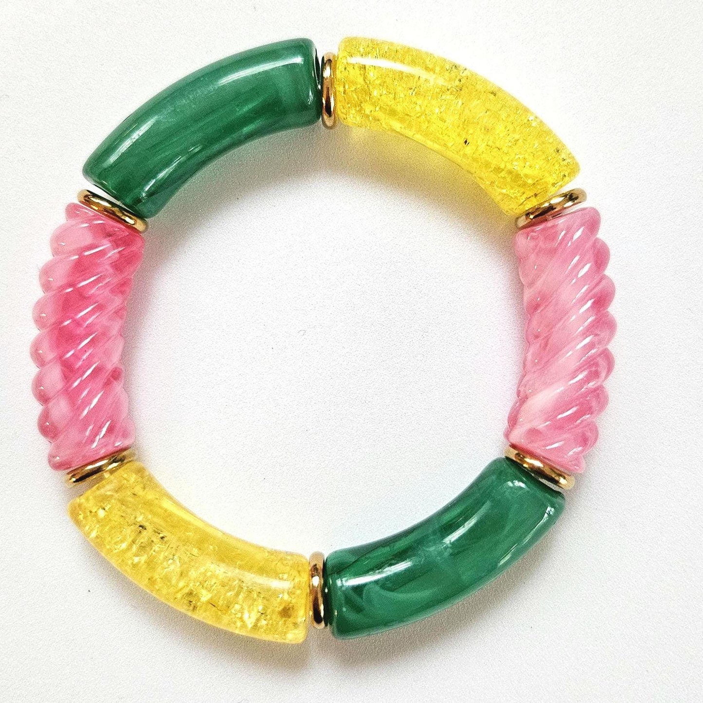 ANNA | Jonc acrylique perles tubes incurvées | MAXI jaune orange rose