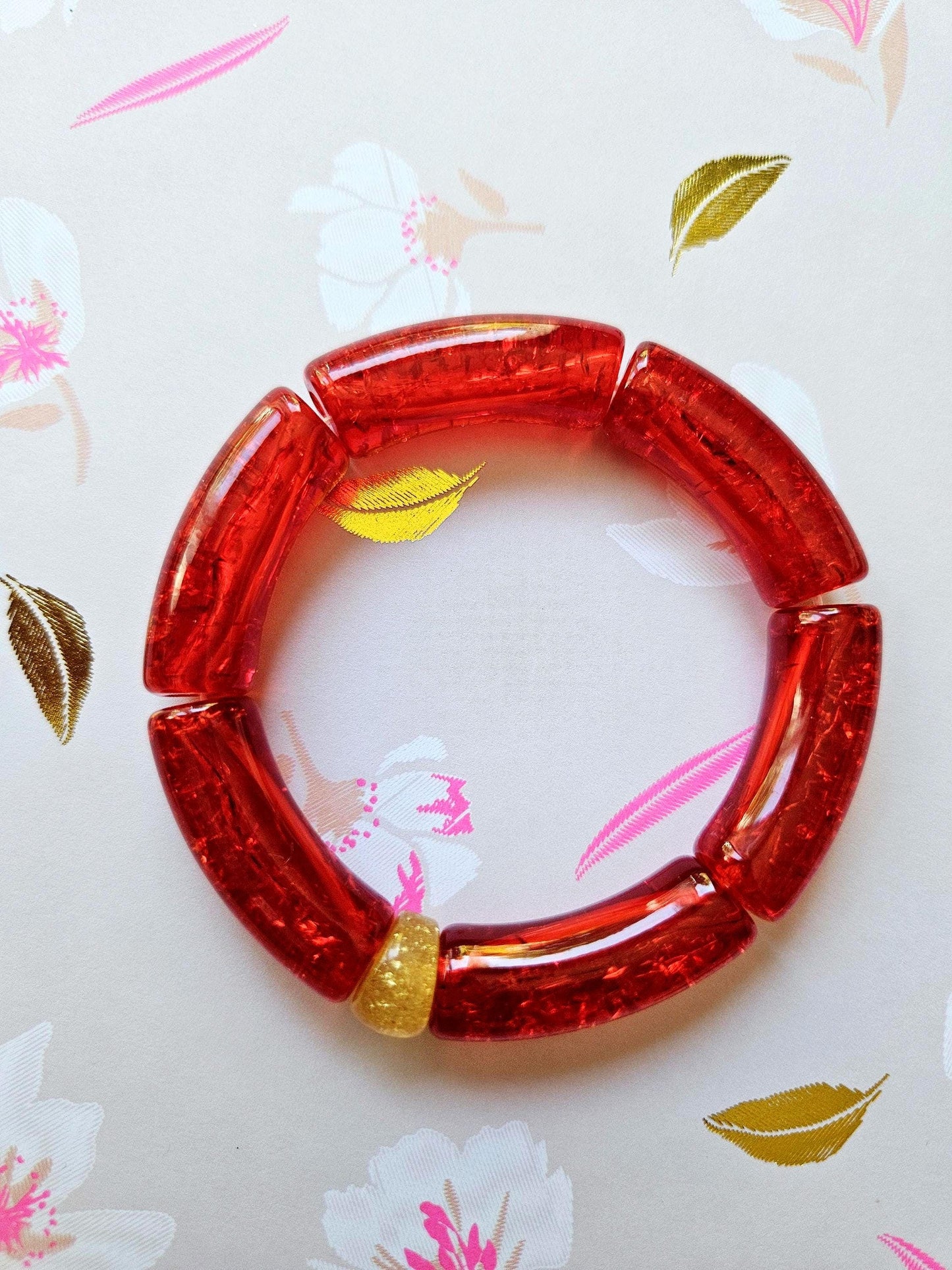 JAJA | Bracelet jonc tube perles incurvées | Glow rose orange jaune rouge