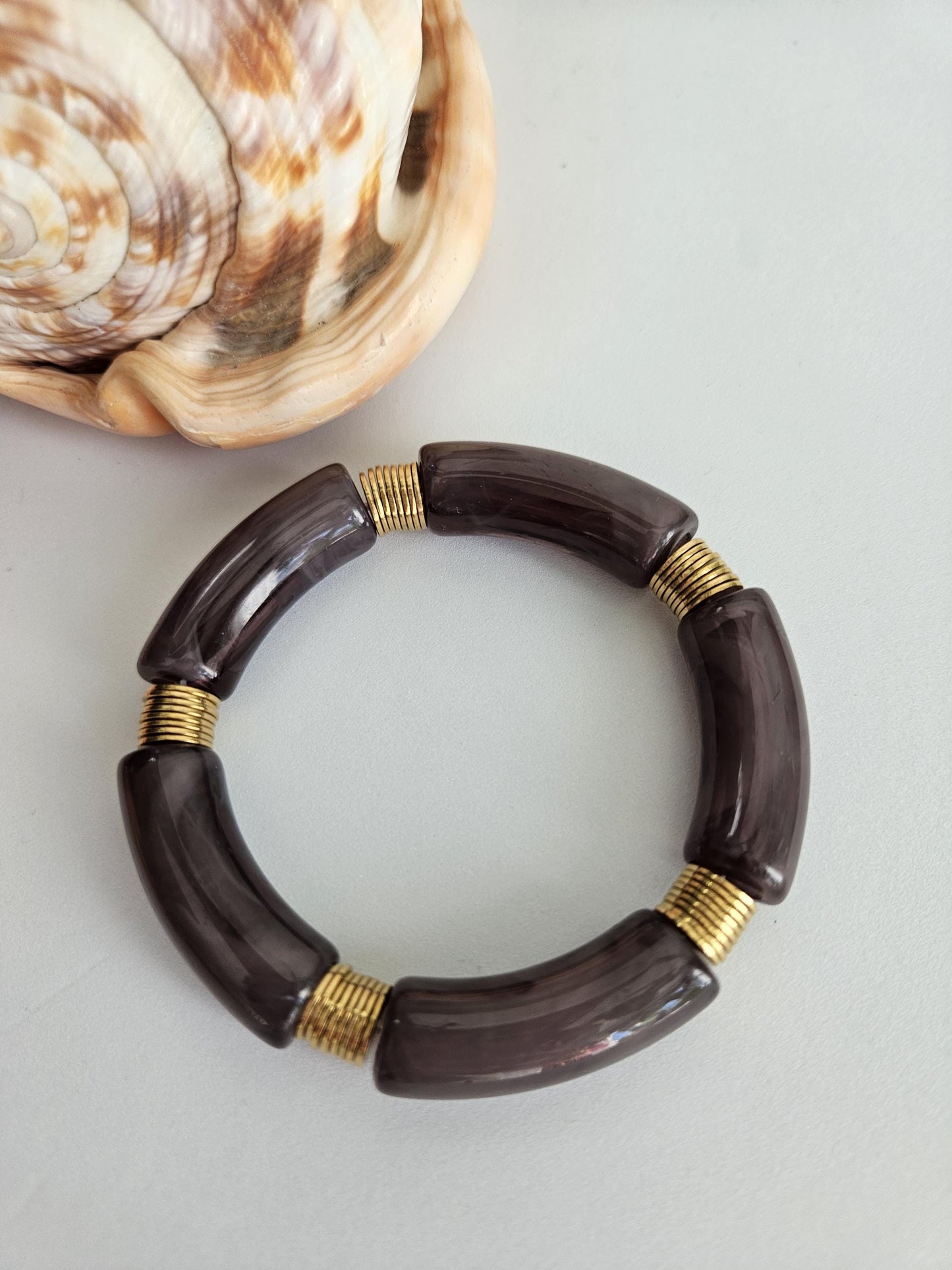 IRMA | Jonc acrylique perles tubes incurvées & acier