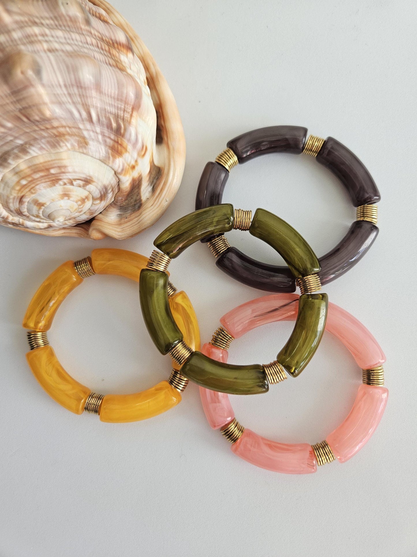 IRMA | Jonc acrylique perles tubes incurvées & acier