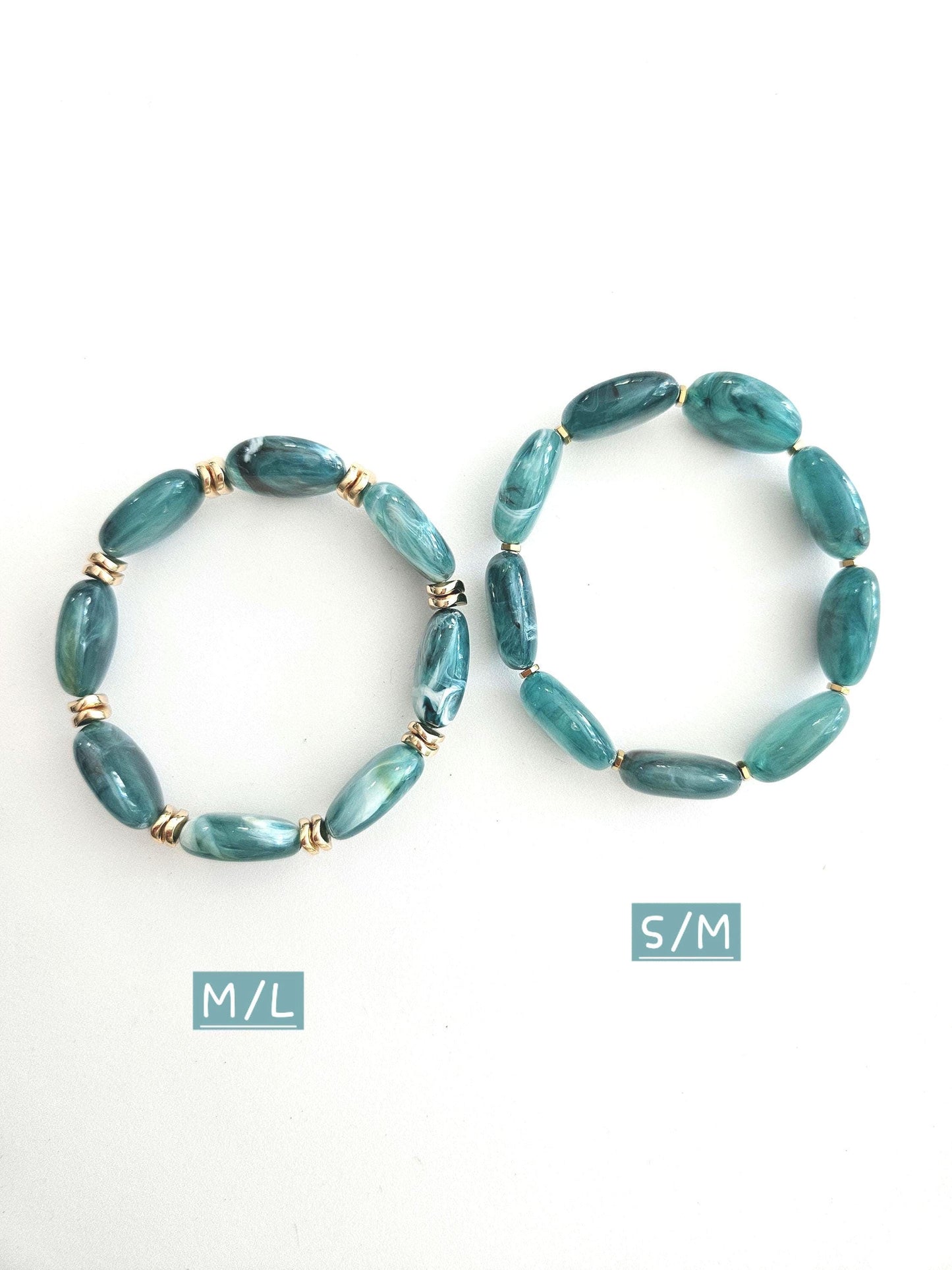MILA | Bracelet acrylique perles ovales bleu vert et blanc
