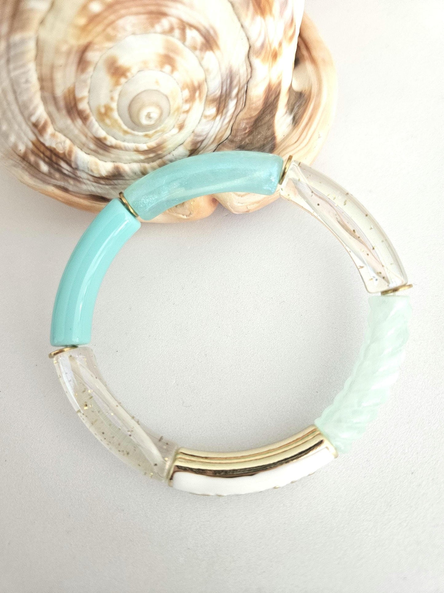 ANNA MAMA | Jonc acrylique perles tubes incurvées bleu / vert