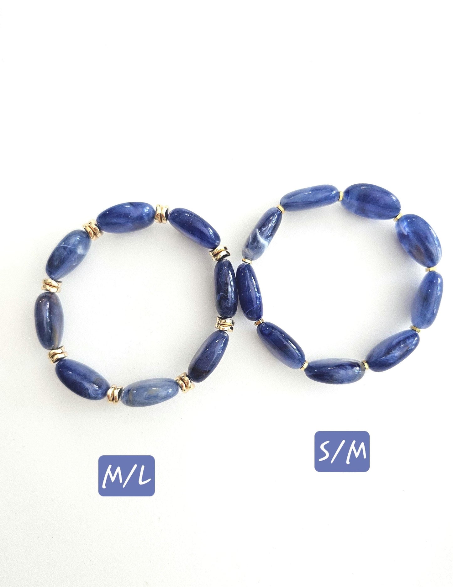 MILA | Bracelet acrylique perles ovales bleu vert et blanc