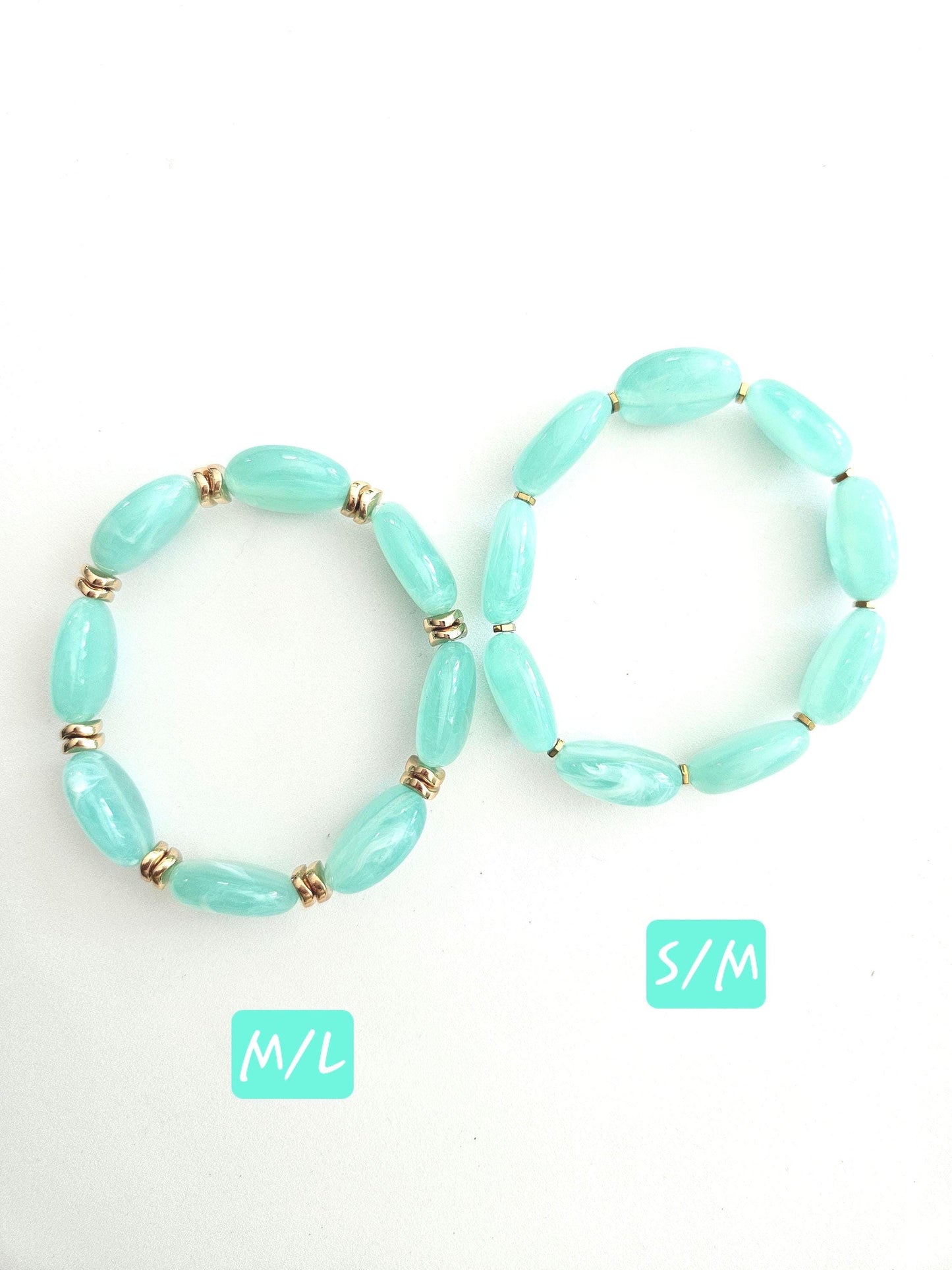 MILA | Bracelet acrylique perles ovales bleu vert et blanc