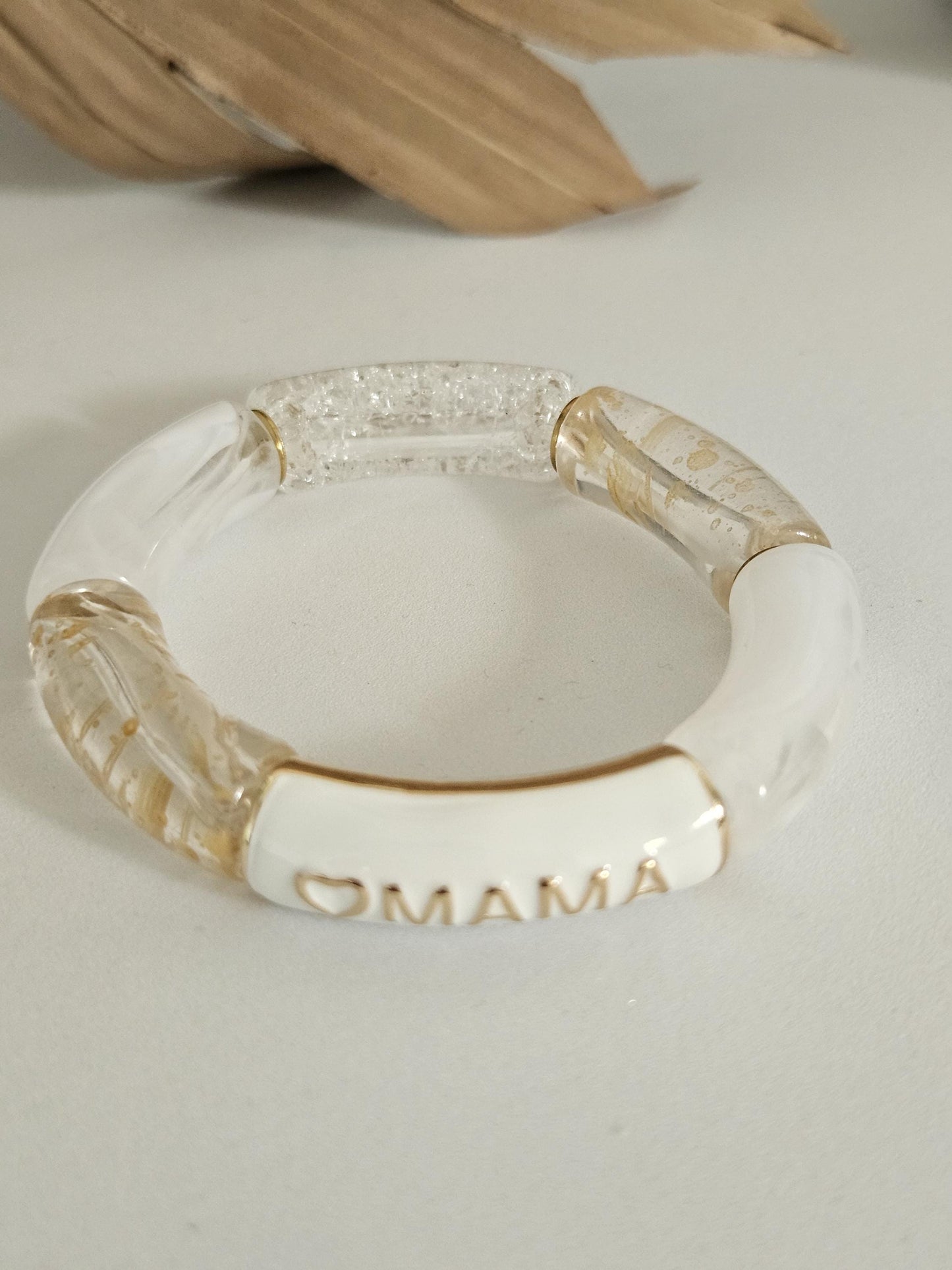 ANNA MAMA | Jonc acrylique perles tubes incurvées blanc