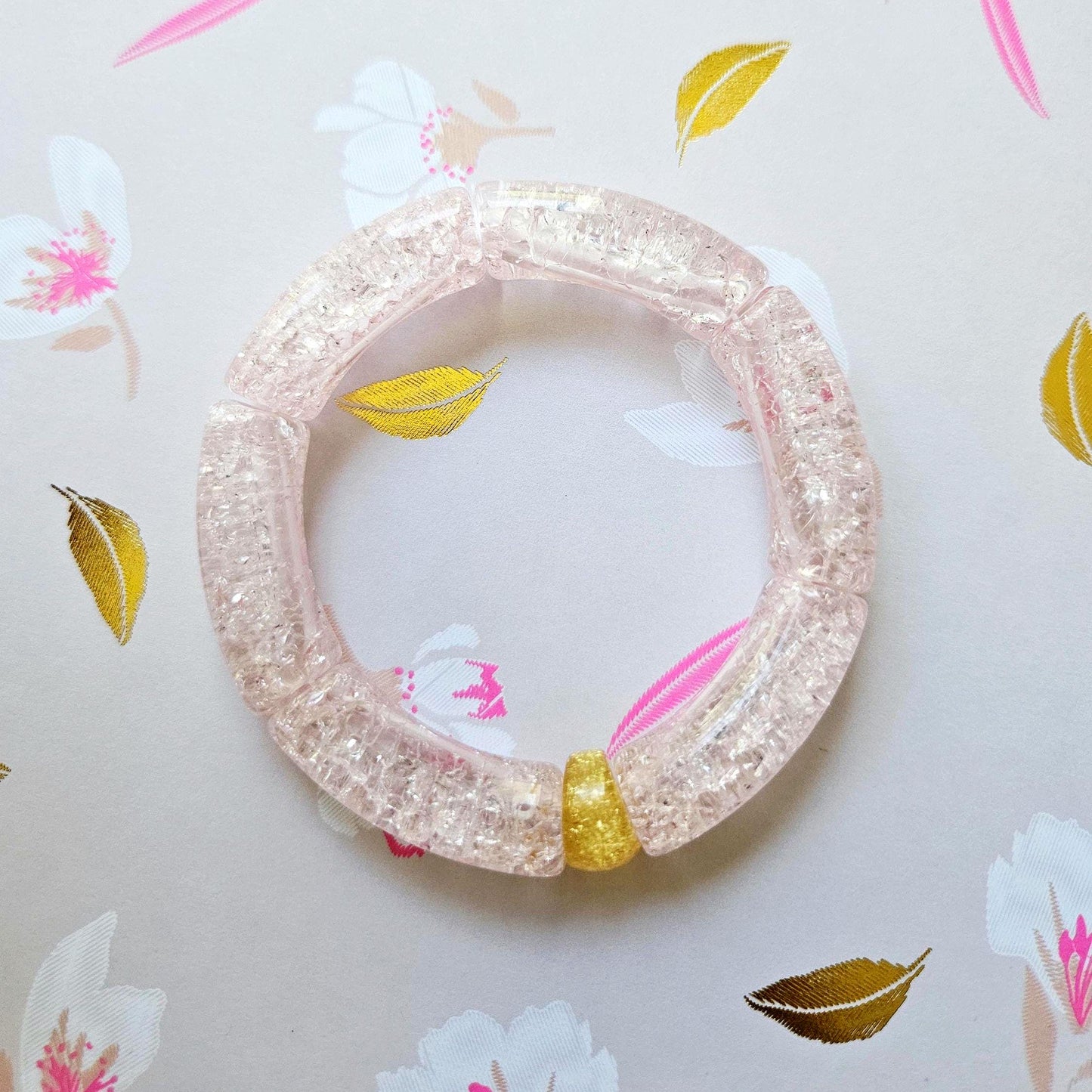 JAJA | Bracelet jonc tube perles incurvées | Glow rose orange jaune rouge