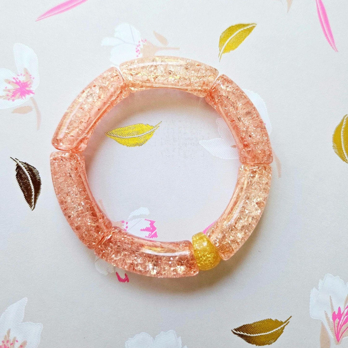 JAJA | Bracelet jonc tube perles incurvées | Glow rose orange jaune rouge