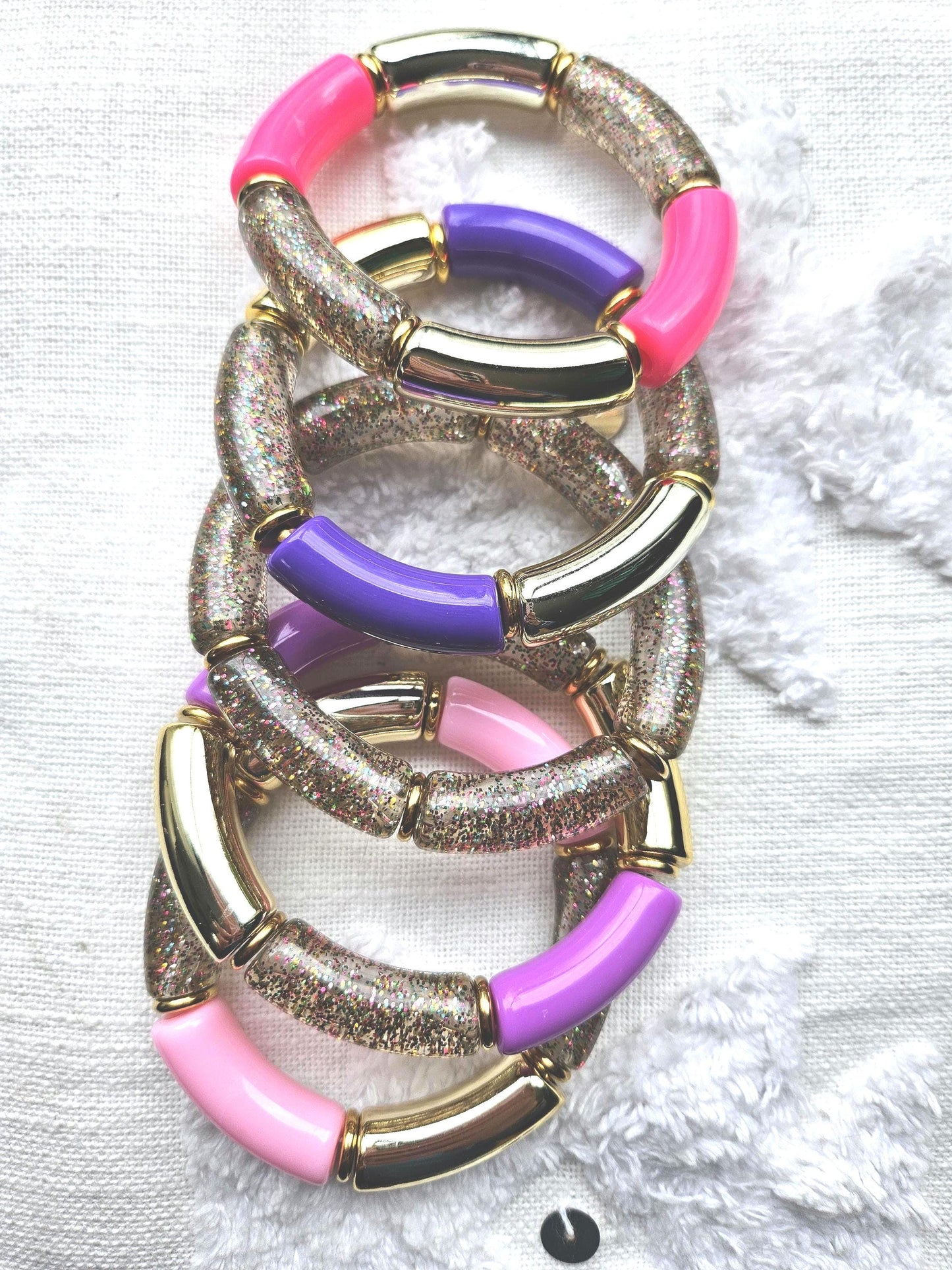 ANNA | Bracelet jonc perles incurvées | Maxi Glow rose et violet