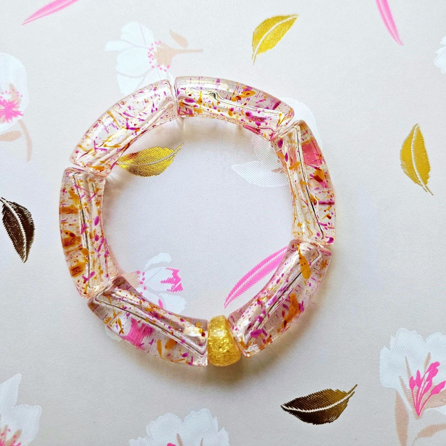 JAJA | Bracelet jonc tube perles incurvées | Glow rose orange jaune rouge