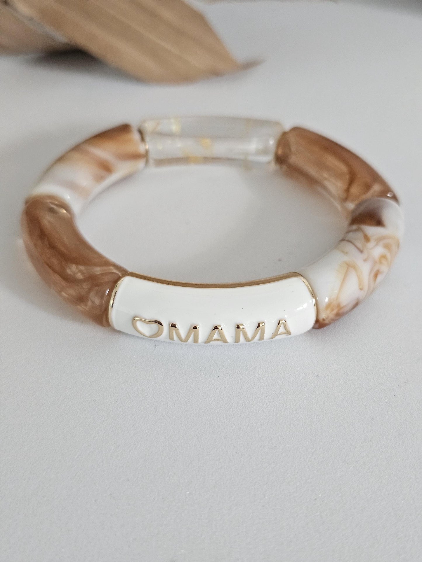 ANNA MAMA | Jonc acrylique perles tubes incurvées blanc