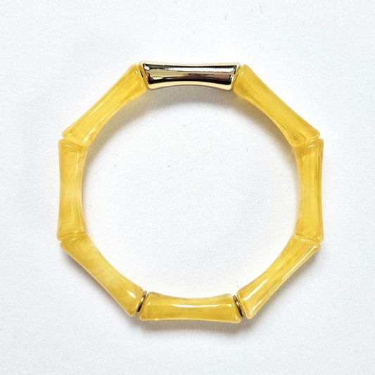 ALMA | Bracelet jonc perles tubes octogonales acrylique et acier | Bleu jaune orange