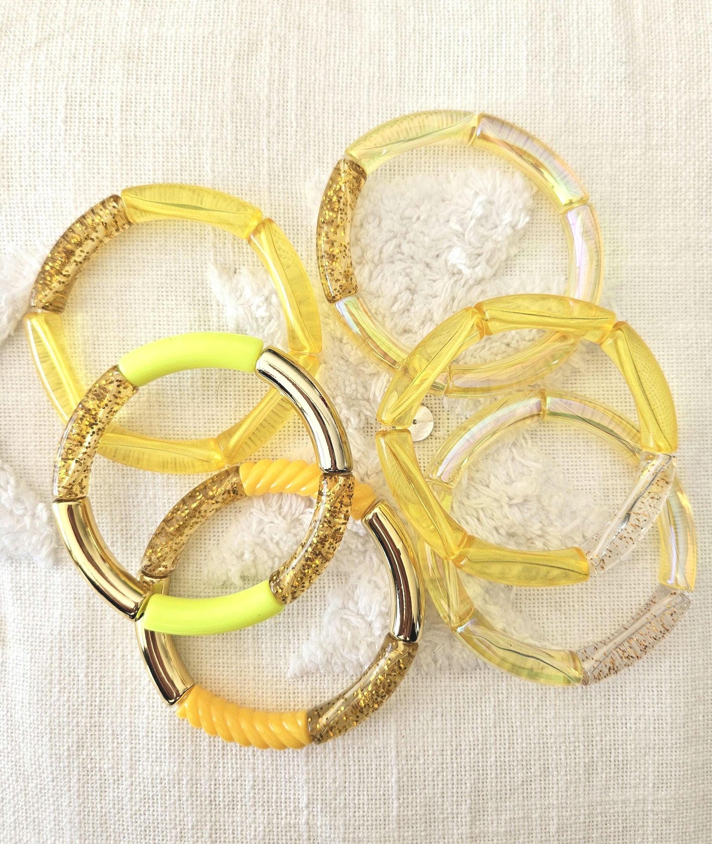 ANNA | Bracelet jonc perles incurvées | Glow jaune