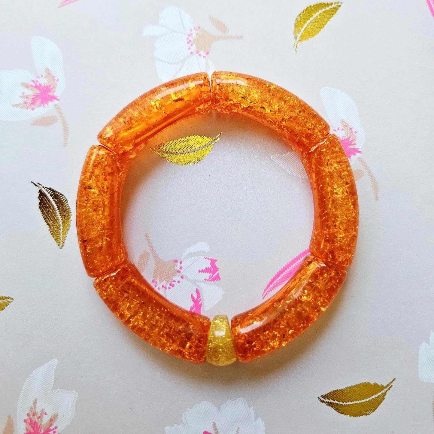 JAJA | Bracelet jonc tube perles incurvées | Glow rose orange jaune rouge