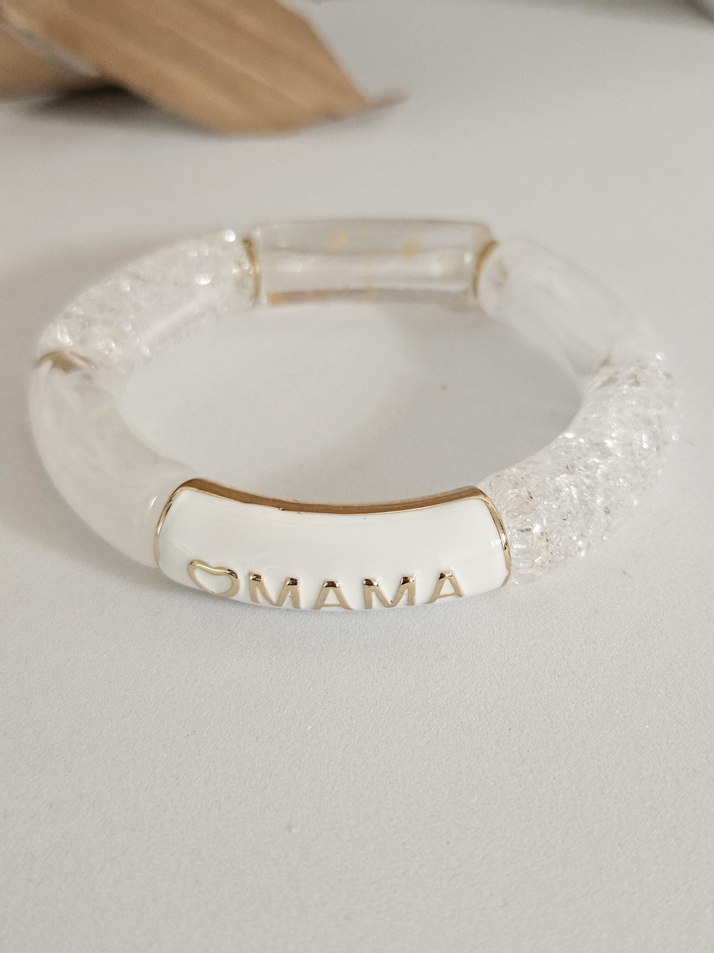 ANNA MAMA | Jonc acrylique perles tubes incurvées blanc