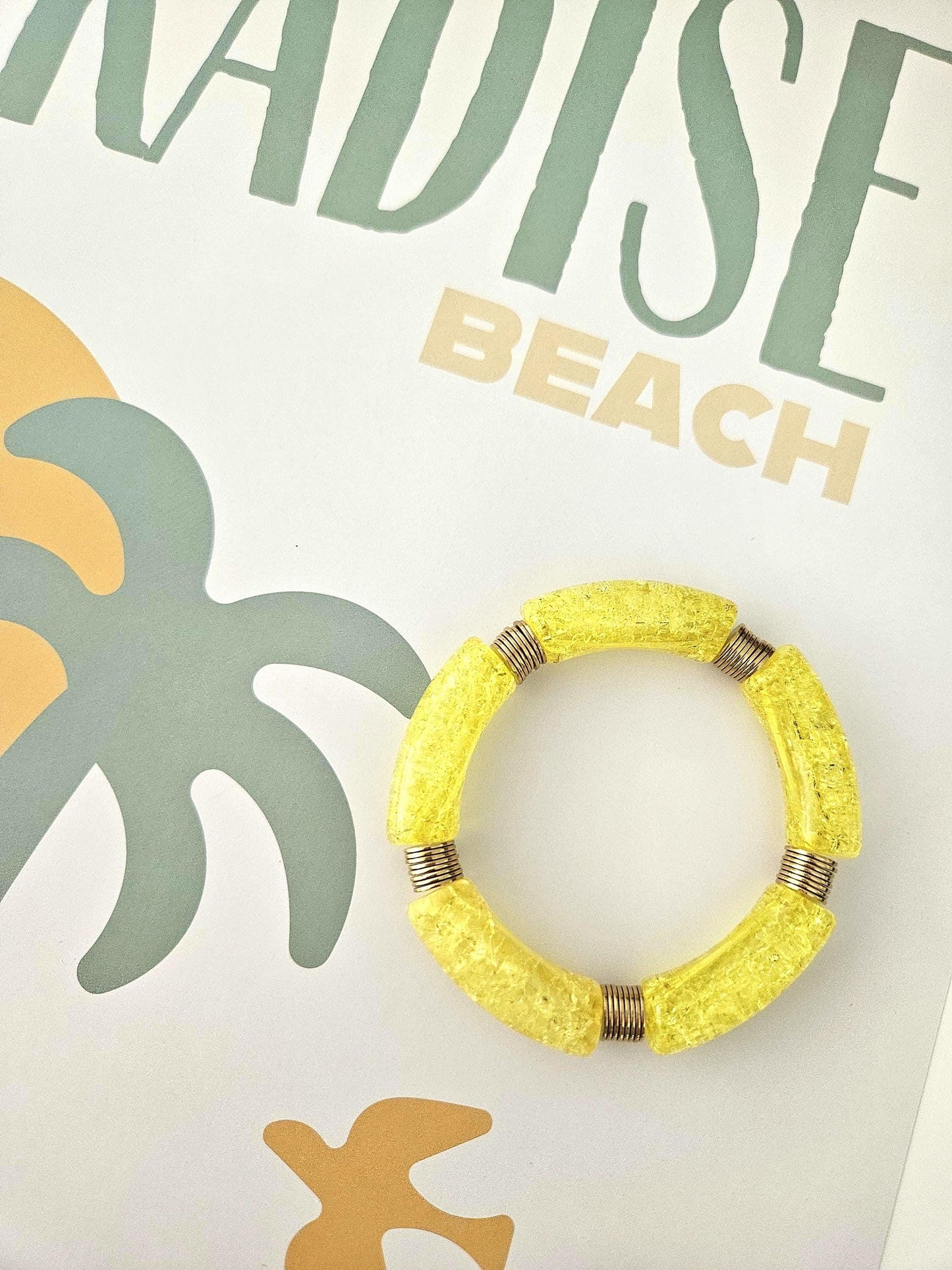 IRMA | Jonc acrylique perles tubes incurvées & acier citron