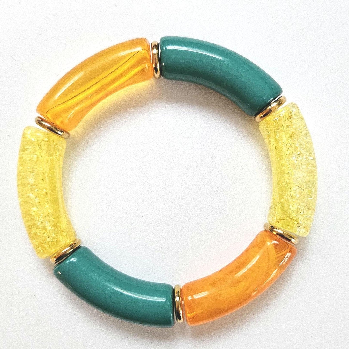 ANNA | Jonc acrylique perles tubes incurvées | MAXI jaune orange rose