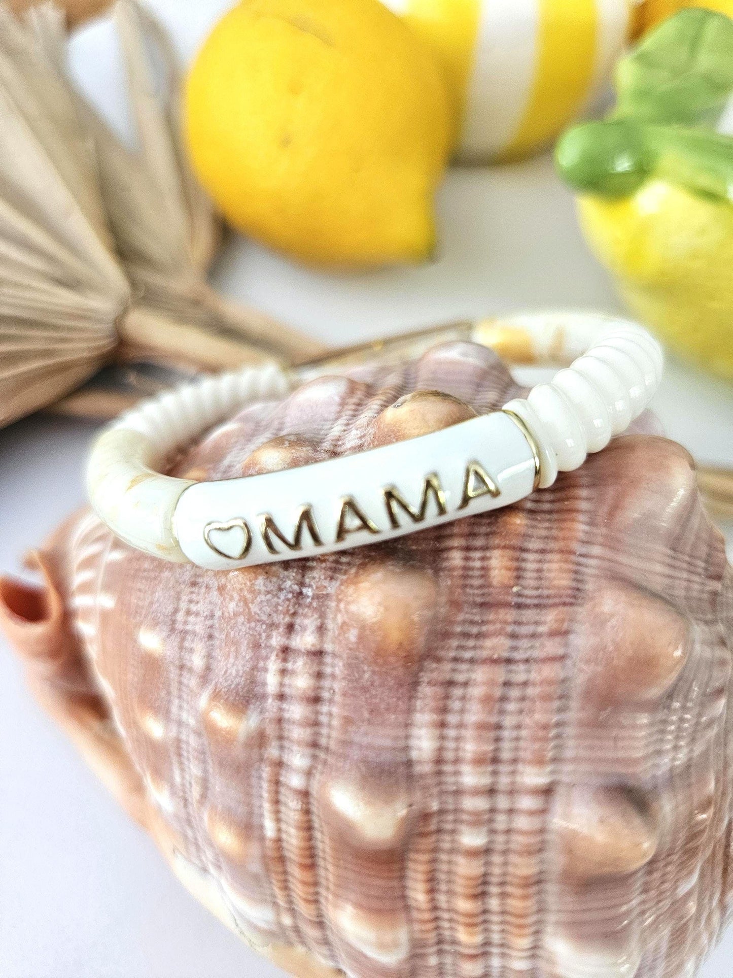 ANNA MAMA | Jonc acrylique perles tubes incurvées blanc crème jaune