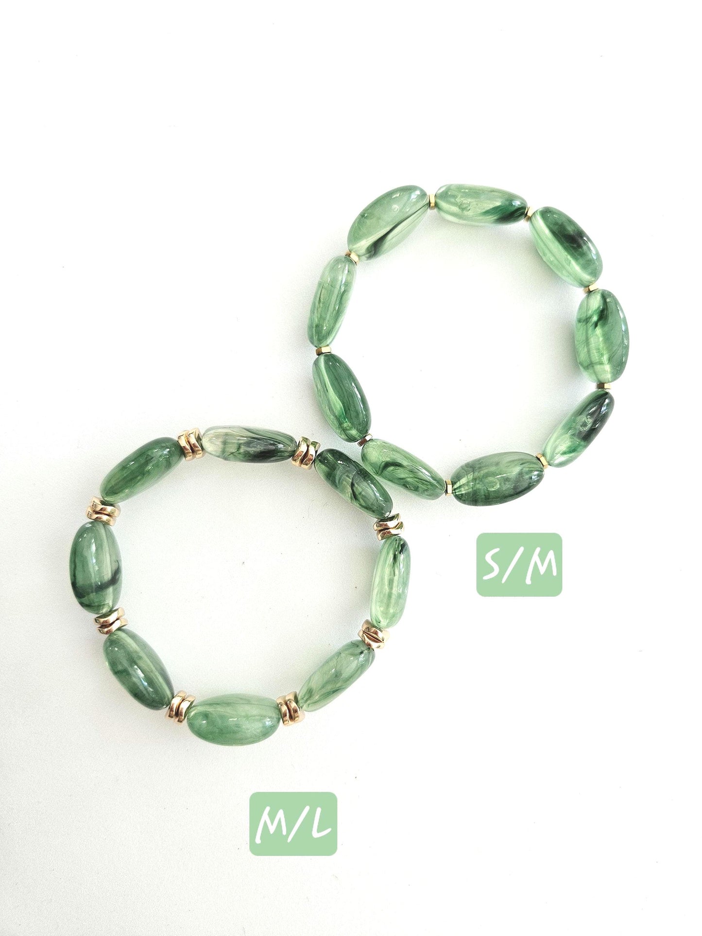 MILA | Bracelet acrylique perles ovales bleu vert et blanc