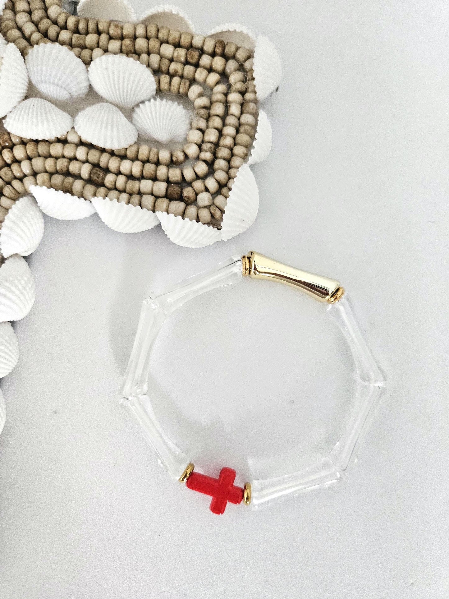 ALMA croix | Bracelet jonc perles tubes octogonales acrylique et laiton | Multicolore