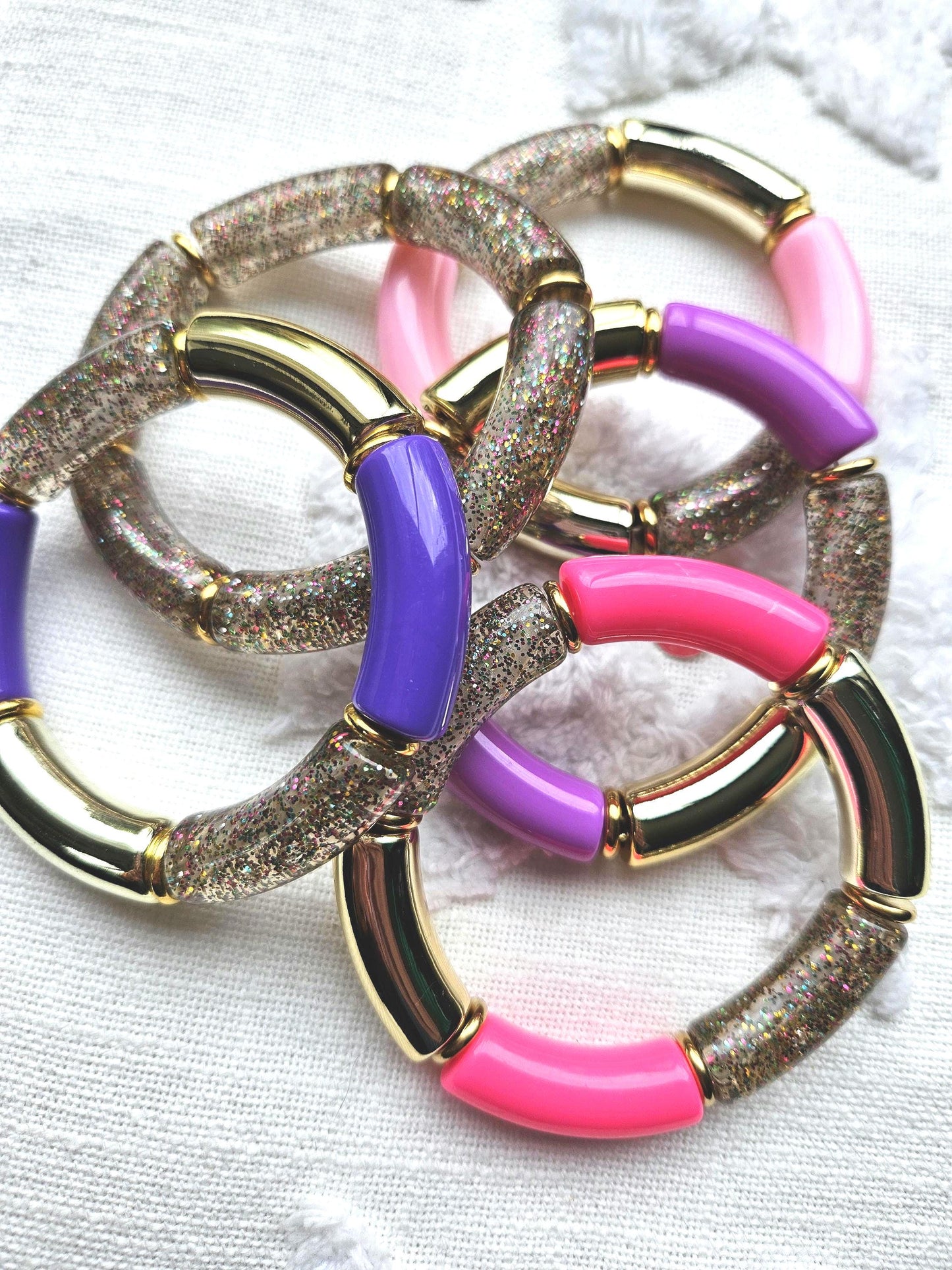 ANNA | Bracelet jonc perles incurvées | Maxi Glow rose et violet