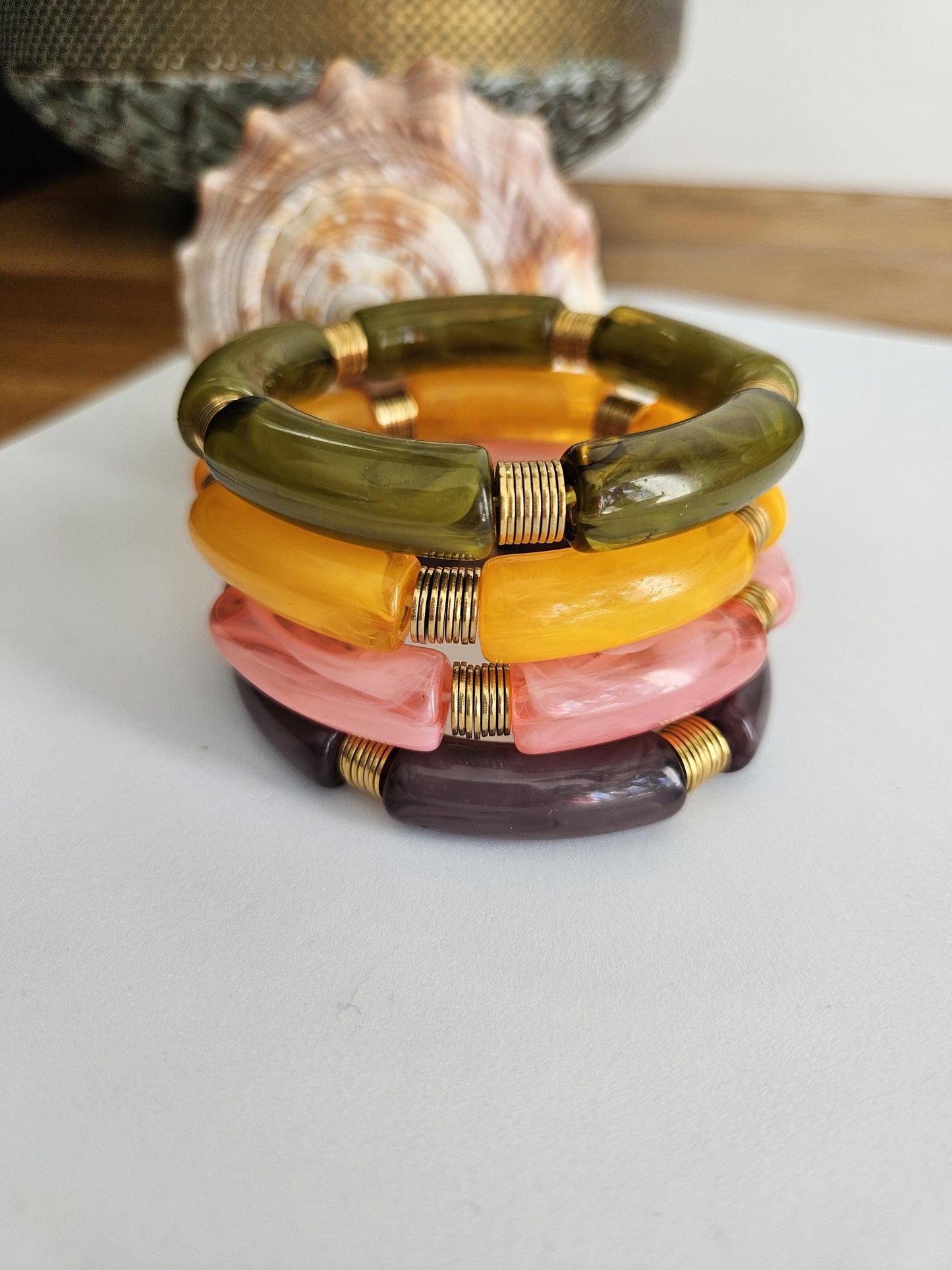 IRMA | Jonc acrylique perles tubes incurvées & acier