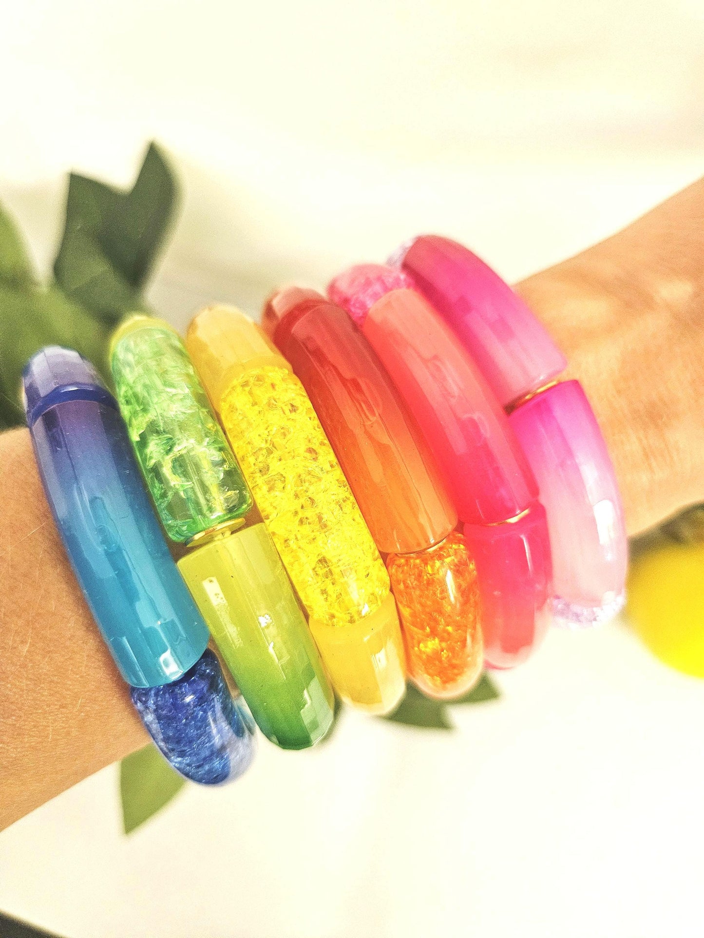 ANNA | Bracelet jonc perles incurvées | Rainbow