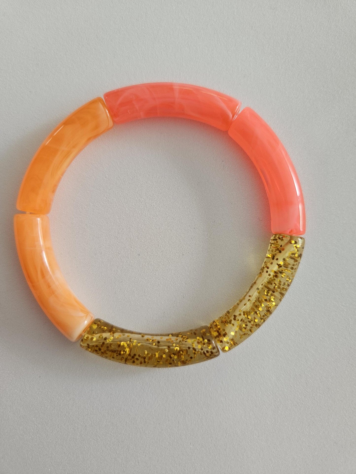 ANNA | Bracelet jonc perles incurvées | Rose Orange Jaune glitter