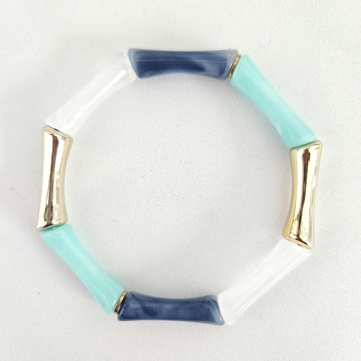 ALMA | Bracelet jonc perles tubes octogonales acrylique et acier | Bleu jaune orange