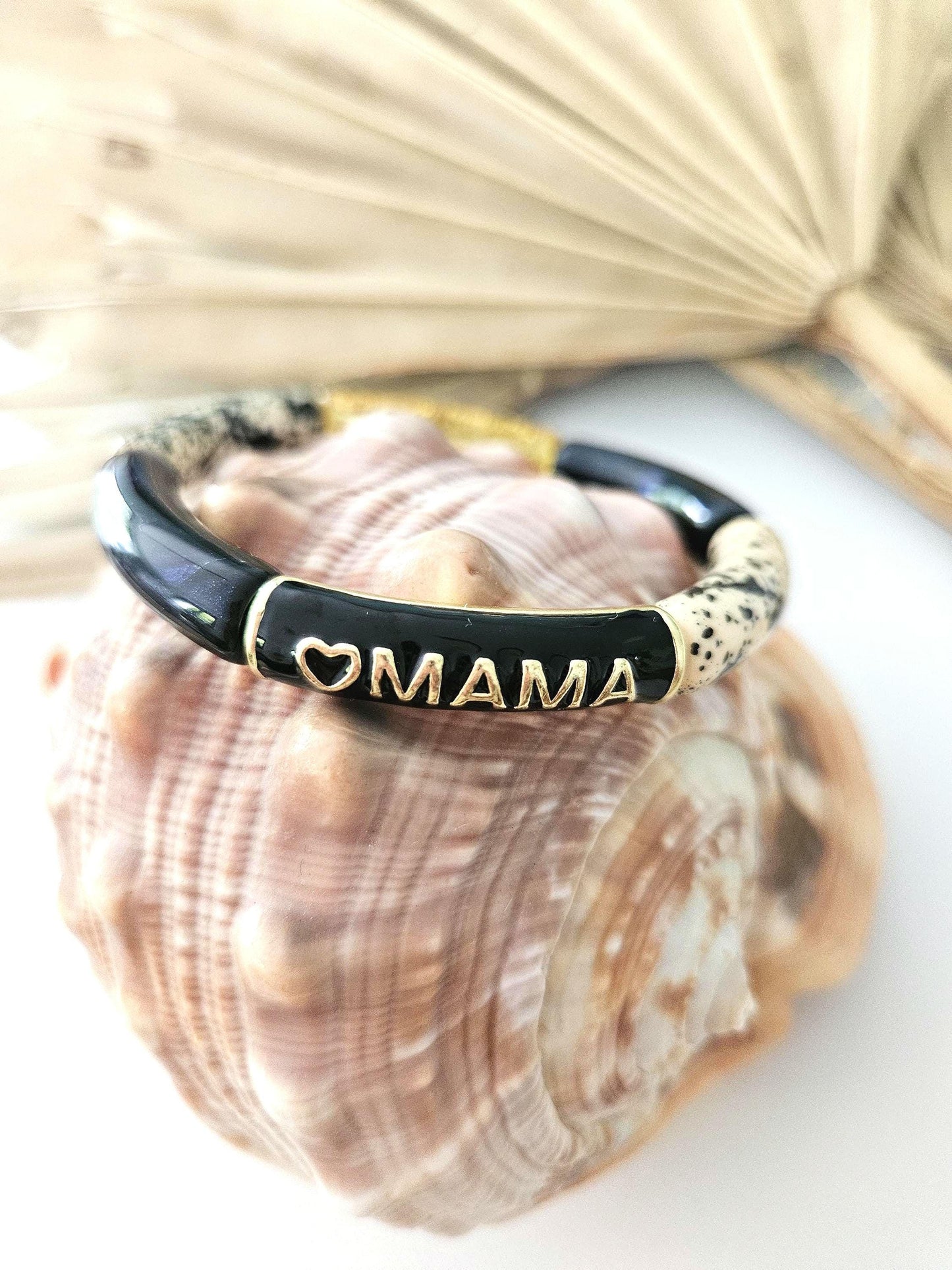 ANNA MAMA | Jonc acrylique perles tubes incurvées blanc Noir