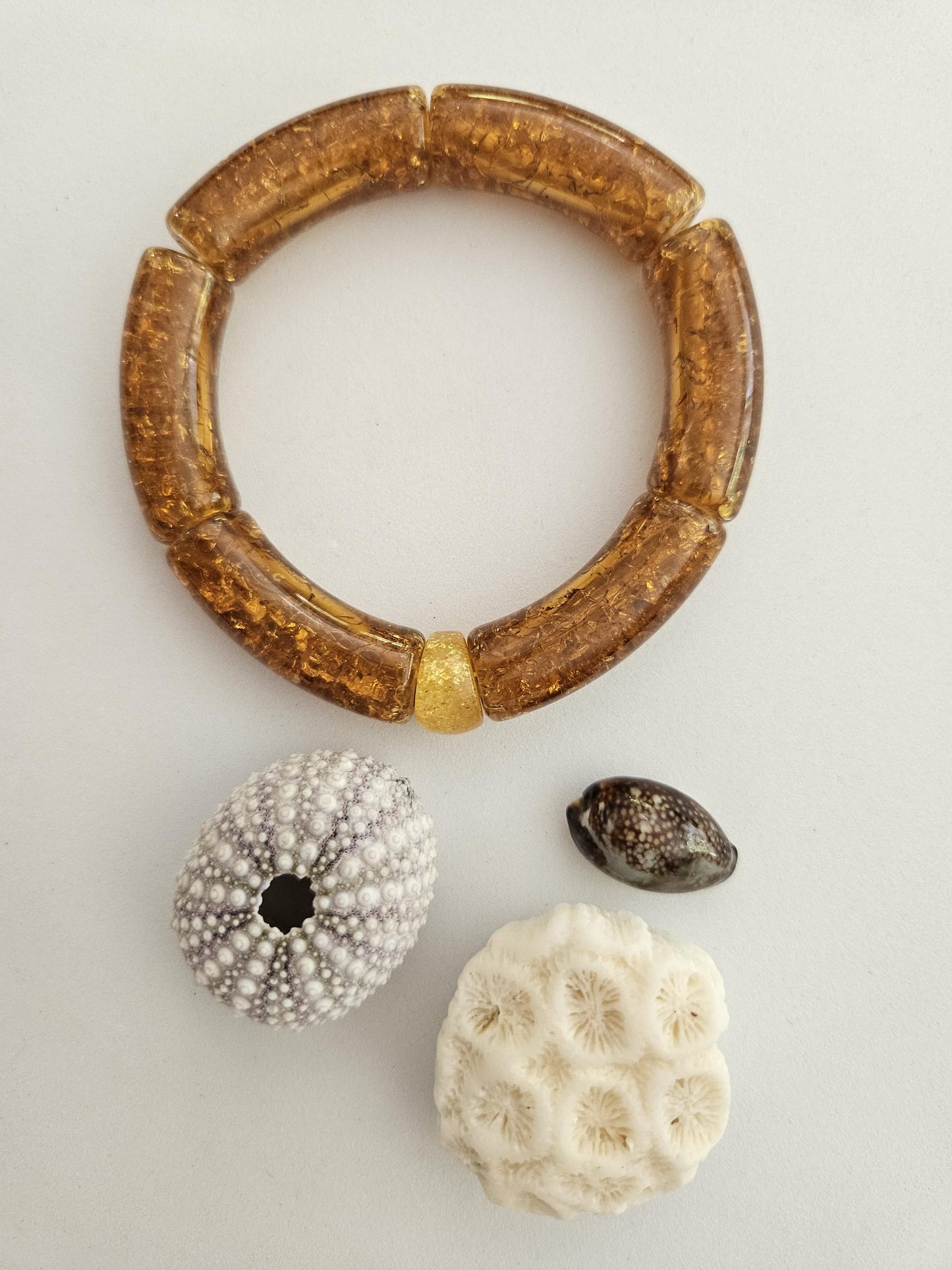 JAJA | Bracelet jonc tube perles incurvées | Glow blanc doré marron