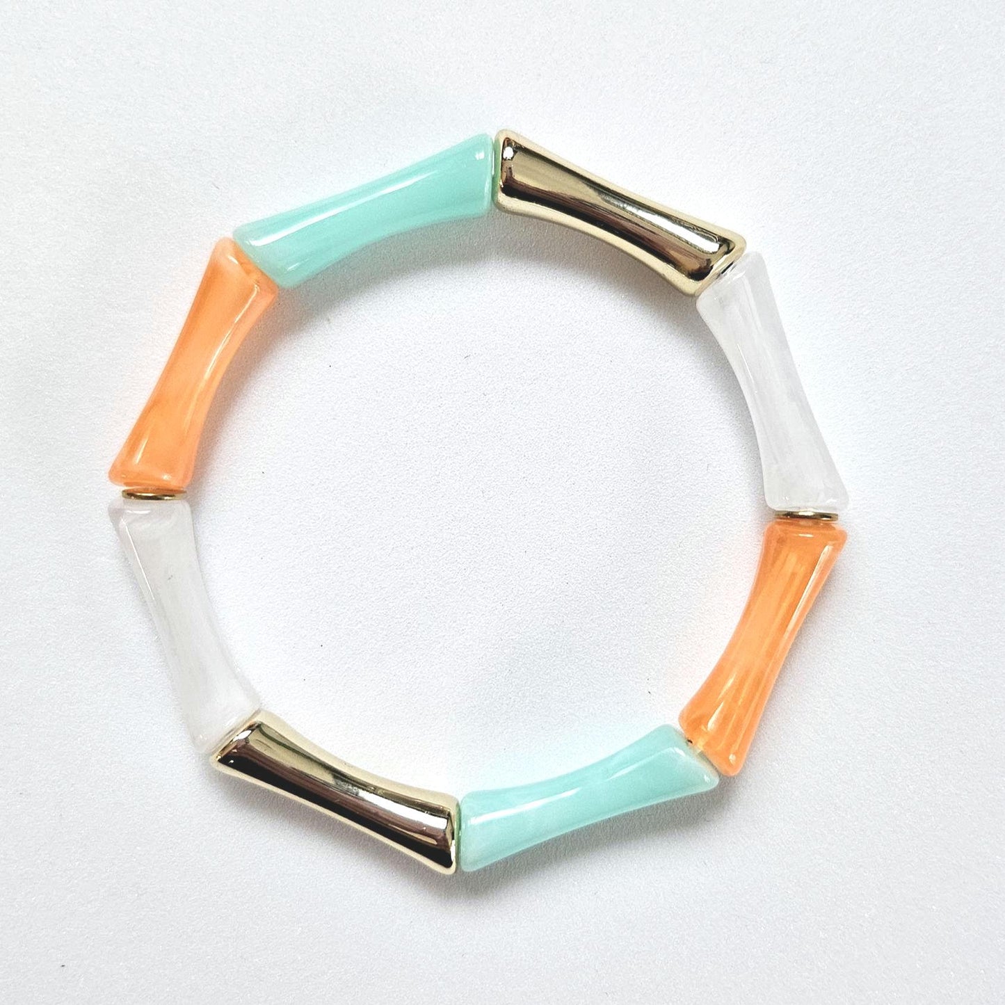 ALMA | Bracelet jonc perles tubes octogonales acrylique et acier | Bleu jaune orange