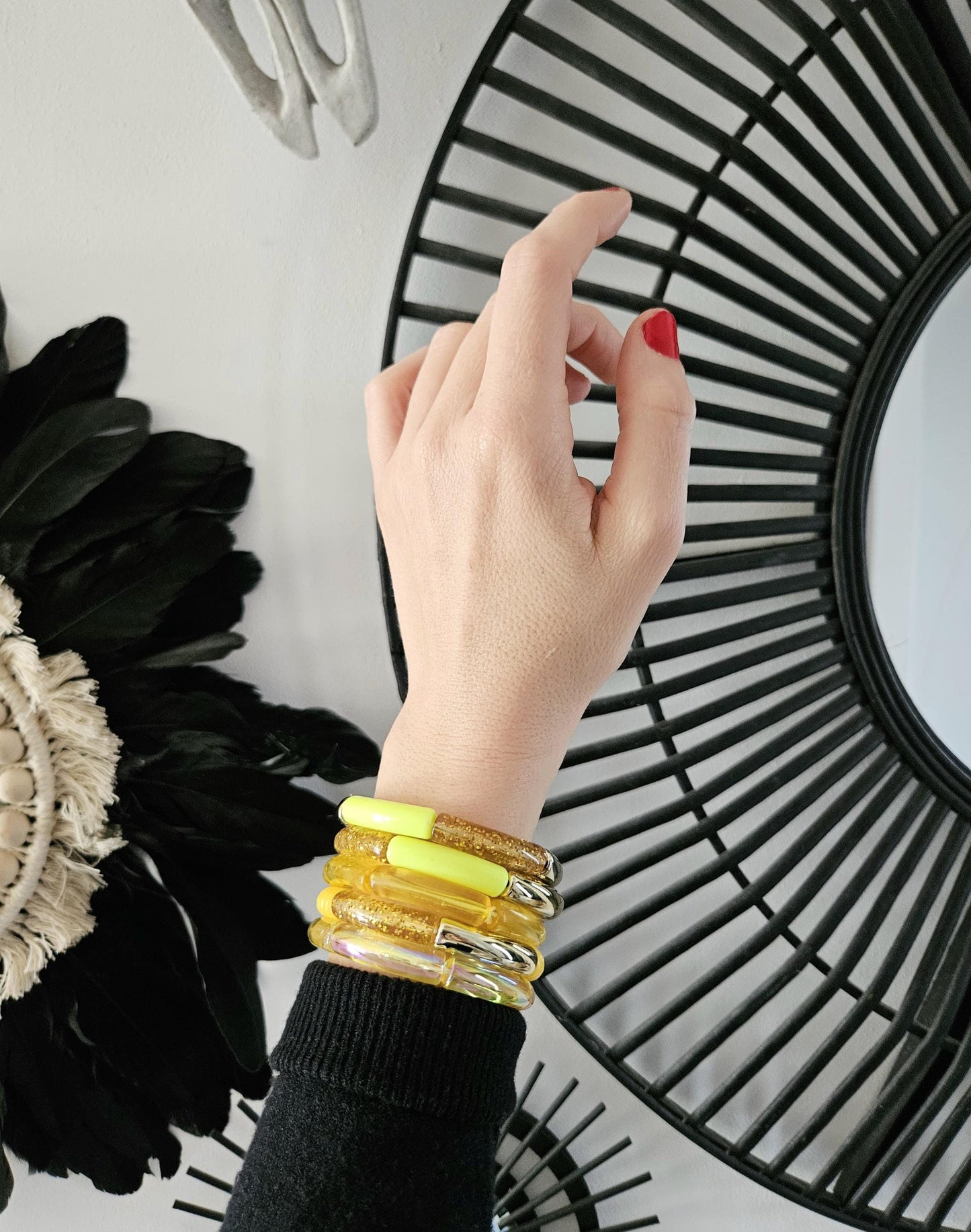 ANNA | Bracelet jonc perles incurvées | Glow jaune