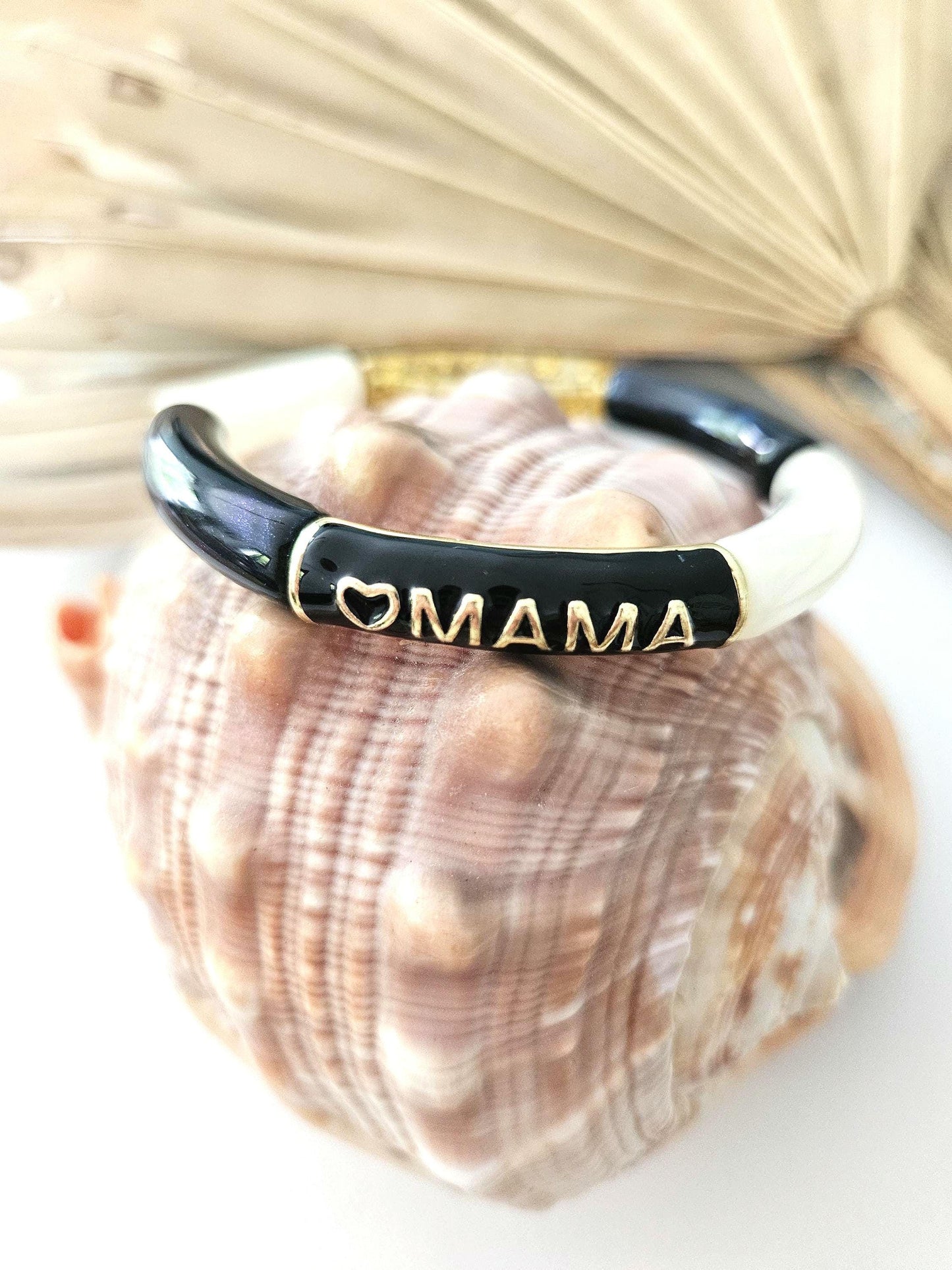 ANNA MAMA | Jonc acrylique perles tubes incurvées blanc Noir