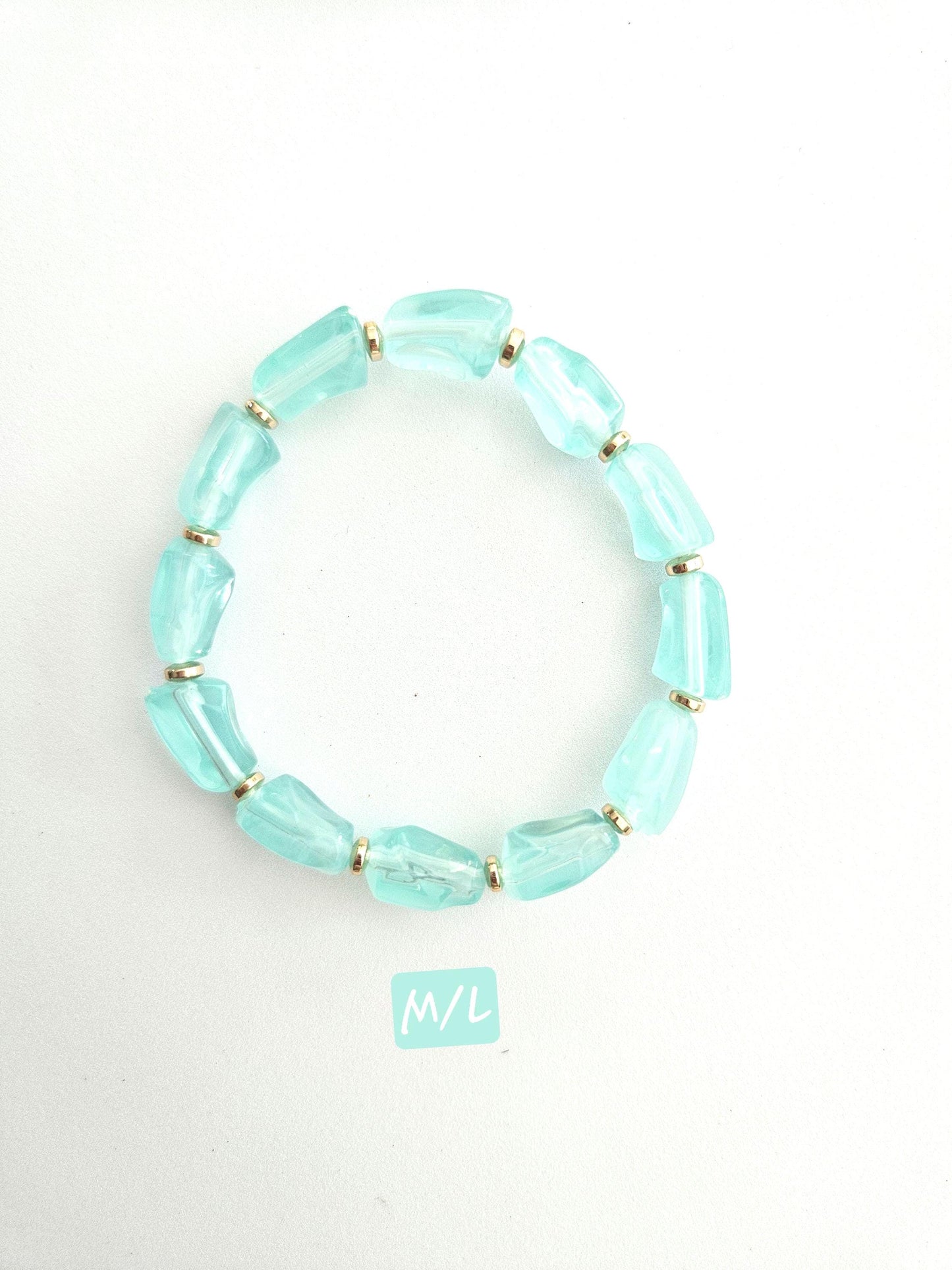 MILA | Bracelet acrylique perles ovales bleu vert et blanc