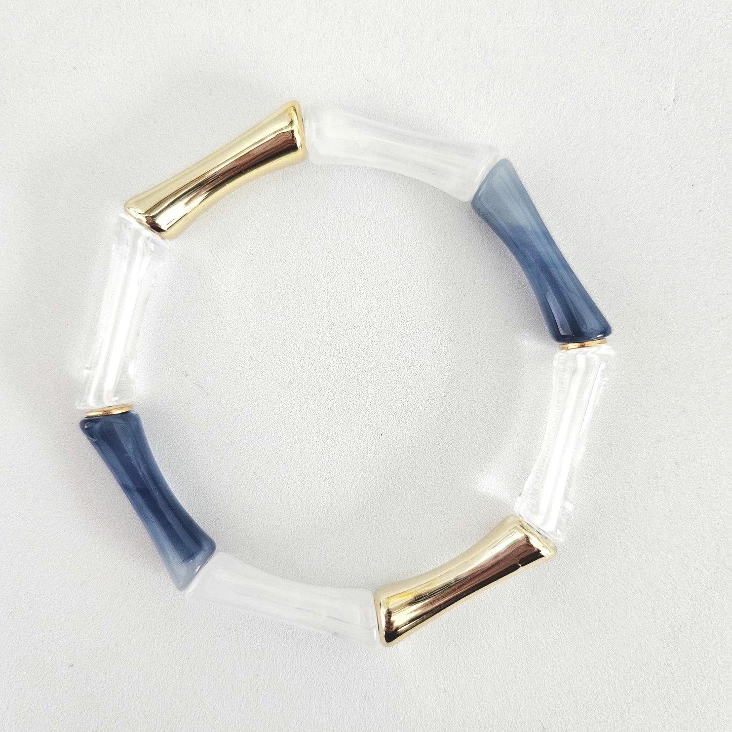 ALMA | Bracelet jonc perles tubes octogonales acrylique et acier | Bleu jaune orange