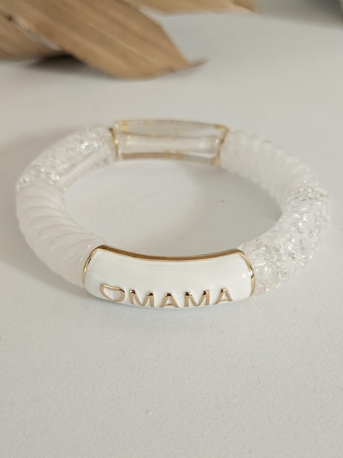 ANNA MAMA | Jonc acrylique perles tubes incurvées blanc