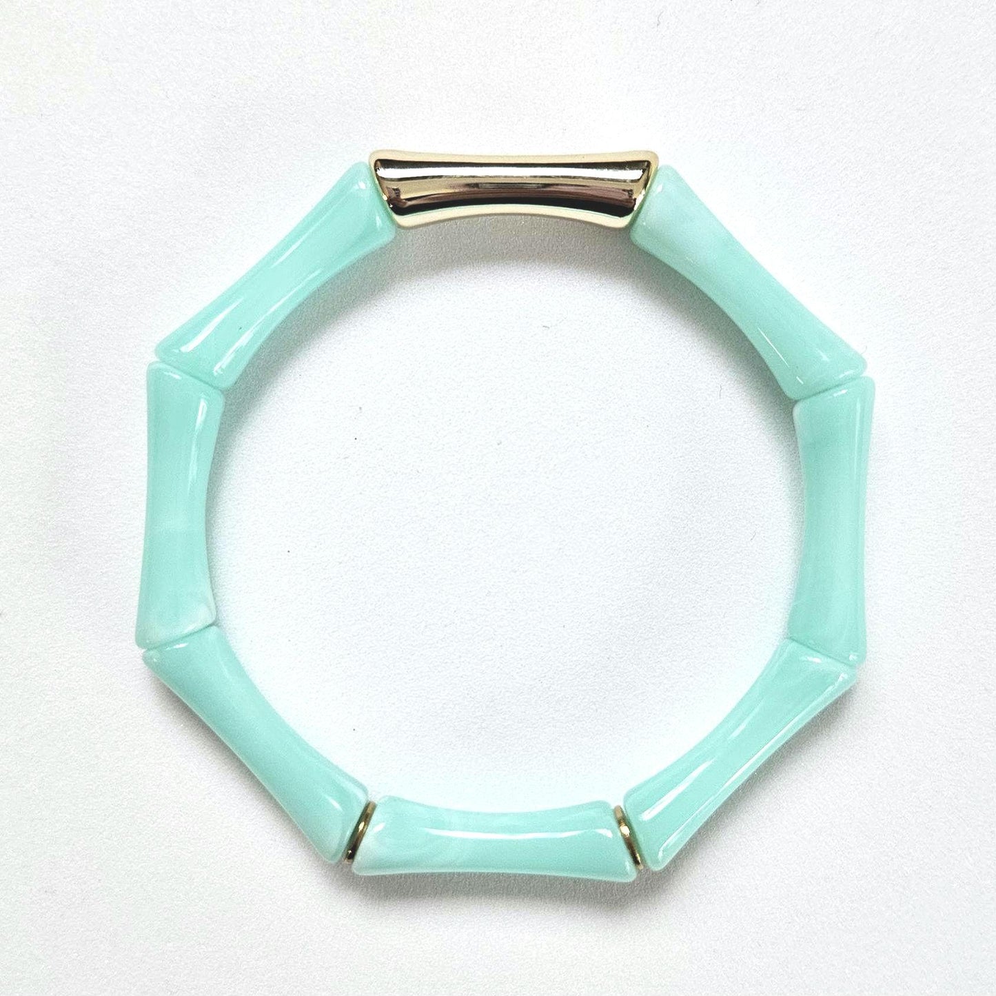 ALMA | Bracelet jonc perles tubes octogonales acrylique et acier | Bleu jaune orange