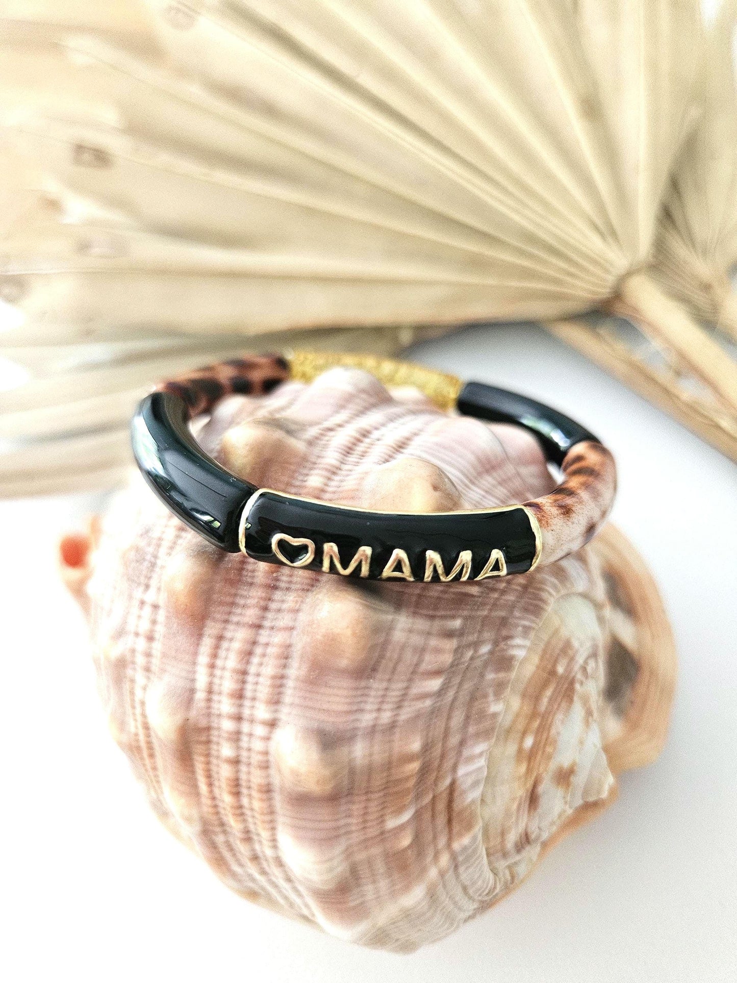 ANNA MAMA | Jonc acrylique perles tubes incurvées blanc Noir