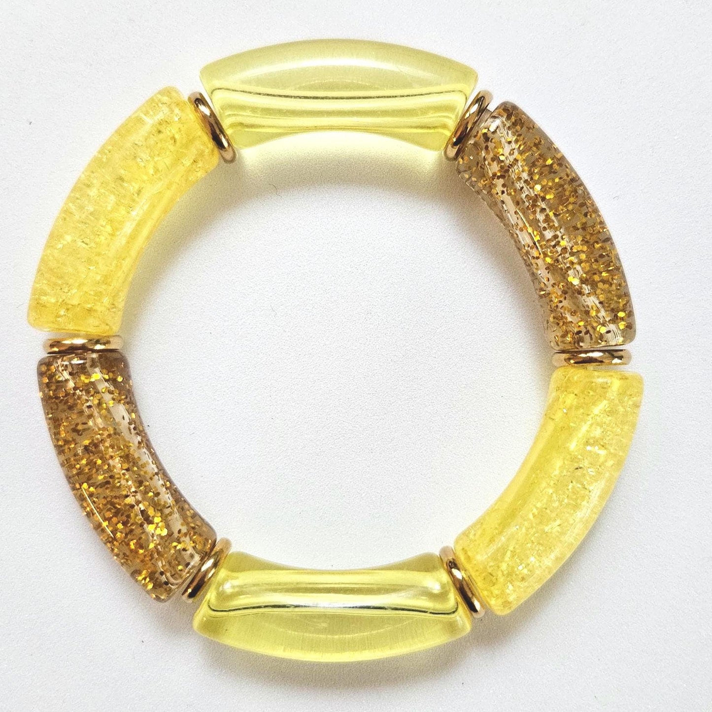 ANNA | Jonc acrylique perles tubes incurvées | MAXI jaune orange rose