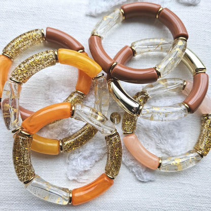 ANNA | Jonc acrylique perles tubes incurvées | Maxi Glow Caramel et orange