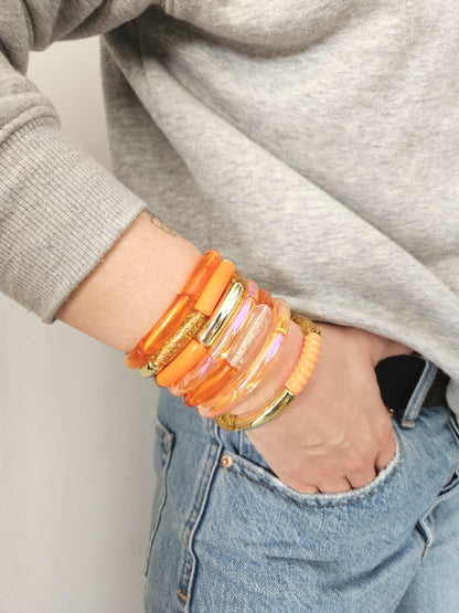 ANNA | Bracelet jonc perles incurvées | Glow orange