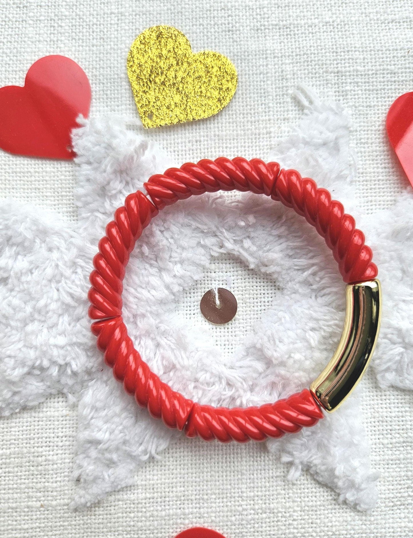 ANNA | Bracelet jonc perles incurvées | Glow rouge