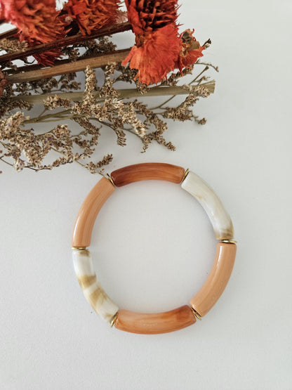 ANNA | Bracelet jonc perles incurvées et acier | Terracotta