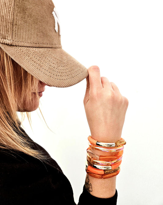 ANNA | Bracelet jonc perles incurvées | Glow orange