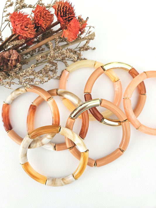 ANNA | Bracelet jonc perles incurvées et acier | Terracotta