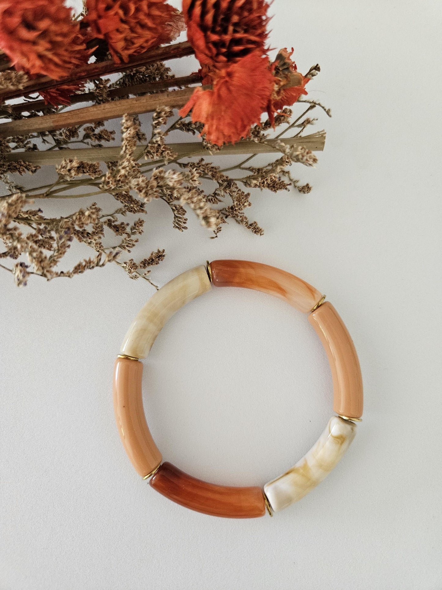 ANNA | Bracelet jonc perles incurvées et acier | Terracotta