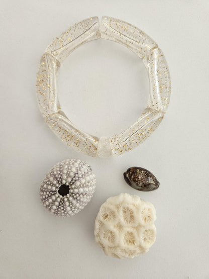 JAJA | Bracelet jonc tube perles incurvées | Glow blanc doré marron