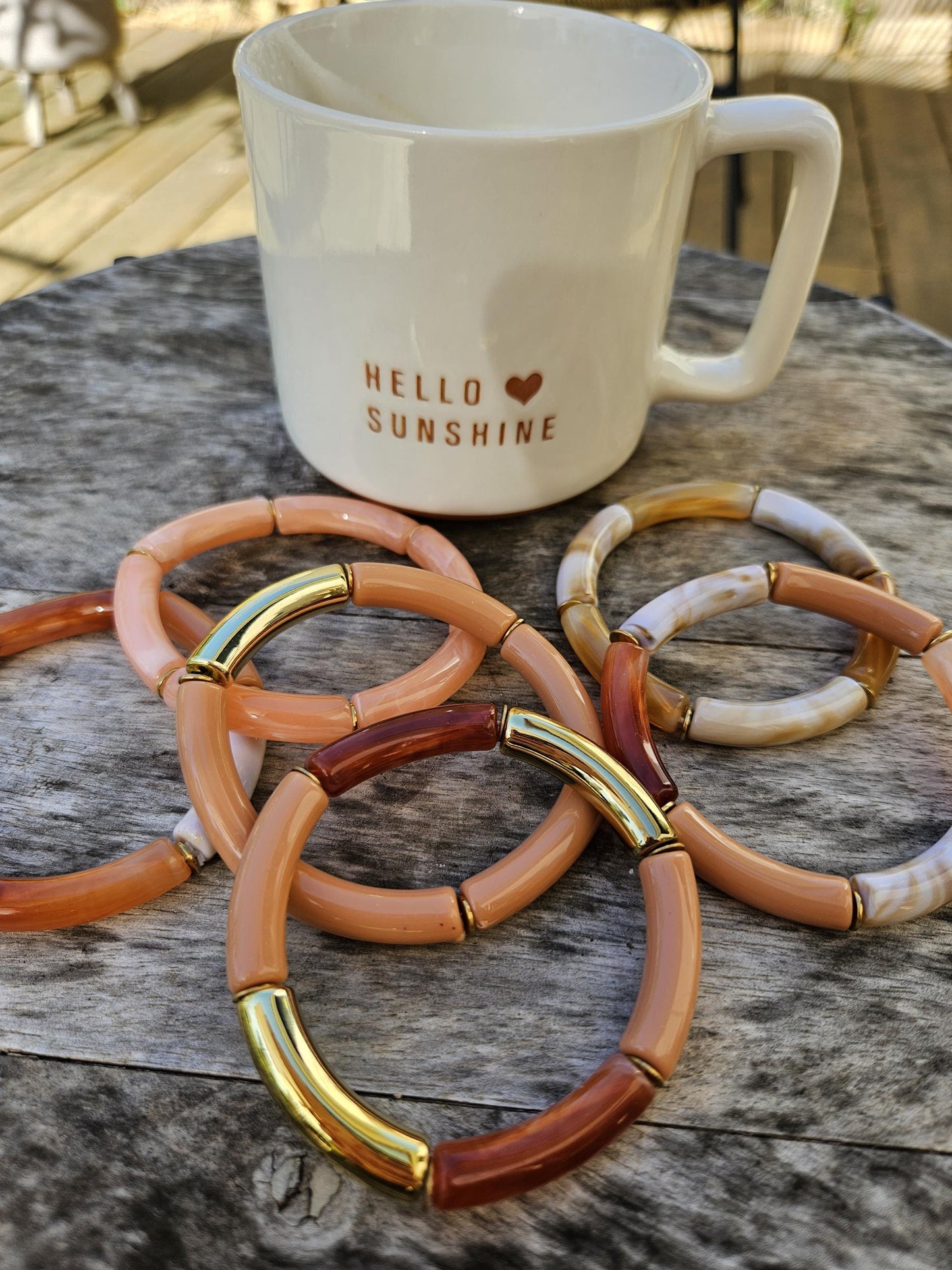 ANNA | Bracelet jonc perles incurvées et acier | Terracotta